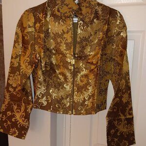 Hugo Buscati gold damask flared-sleeve jacket, size M